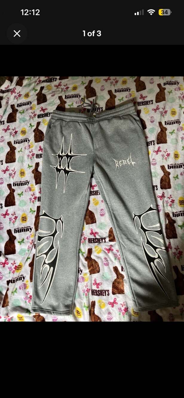 Rebel Vengeance Graphic Print Grey Sweatpants